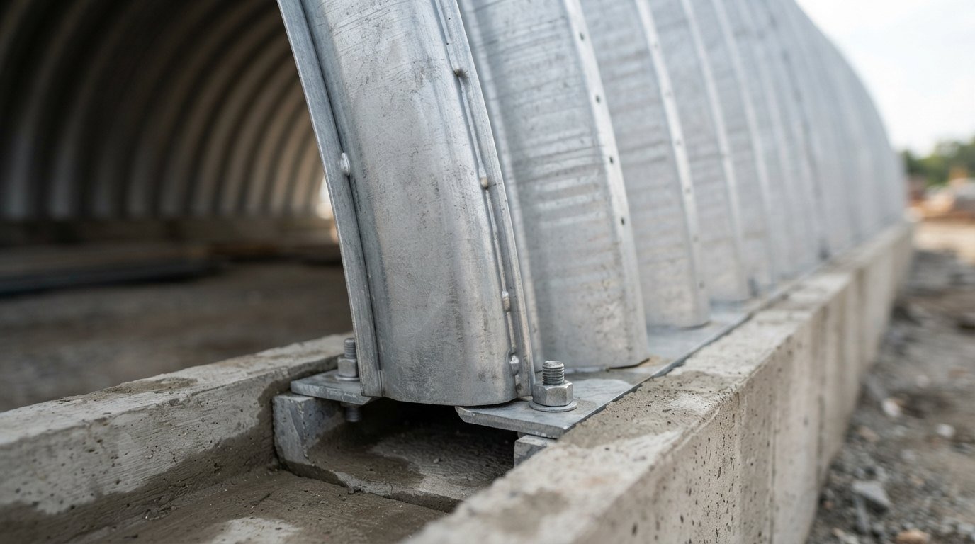 Detalhe do engaste de chapa de aço autoportante recravada em canaleta de concreto armado